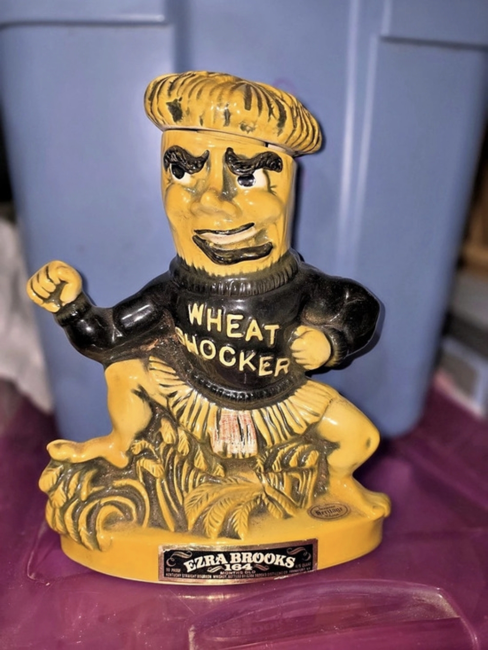 Ezra Brooks 1971 Wichita State Wheat Shocker Decanter Yellow & Black